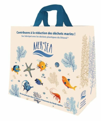 Sac réutilisable polypropylène tissé "Poissonnerie" 40 x 11 + 11 x 45 cm - par 50