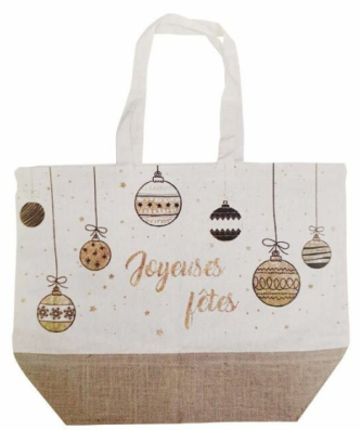 Sac réutilisable toile de jute "Joyeuses fêtes" 40 + 20 x 56 cm - par 50