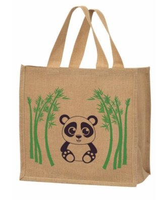 Sac réutilisable toile de jute "Panda" 36 + 23 x 37 cm - par 25
