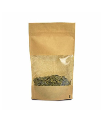 Sachet Doypack kraft brun avec zip et fenêtre 13 + 7 x 22,5 cm - par 100