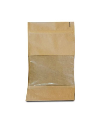 Sachet Doypack kraft brun avec zip et fenêtre 16 + 8 x 27 cm - par 100