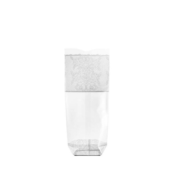 Sachet plastique fond carton "Dentelle blanche" 10 x 22 cm - par 100