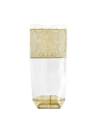 Sachet plastique fond carton "Dentelle or" 12 x 26 cm - par 100
