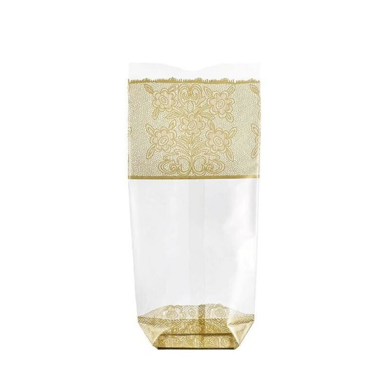 Sachet plastique fond carton "Dentelle or" 14 x 30,5 cm - par 100