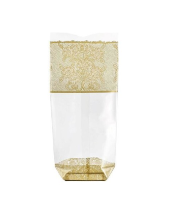 Sachet plastique fond carton "Dentelle or" 14 x 30,5 cm - par 100