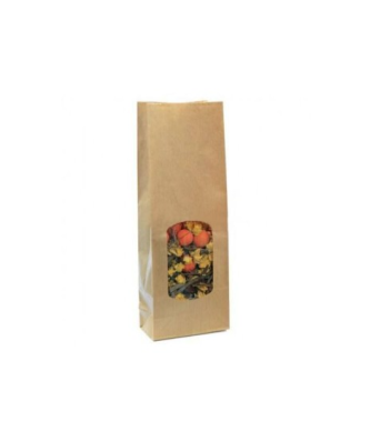 Sachet SOS kraft brun vergé avec fenêtre 13,6 + 7,5 x 31,5 cm - par 100
