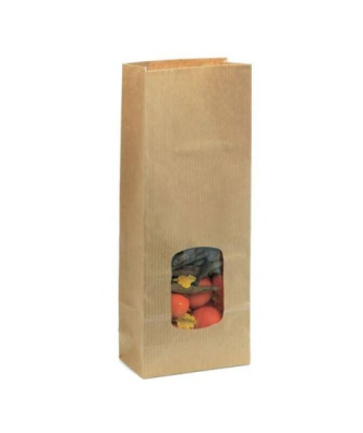 Sachet SOS kraft brun vergé avec fenêtre 8,5 + 5 x 21,5 cm - par 100