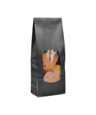 Sachet SOS kraft noir avec fenêtre 10 + 5,5 x 28,5 cm - par 100