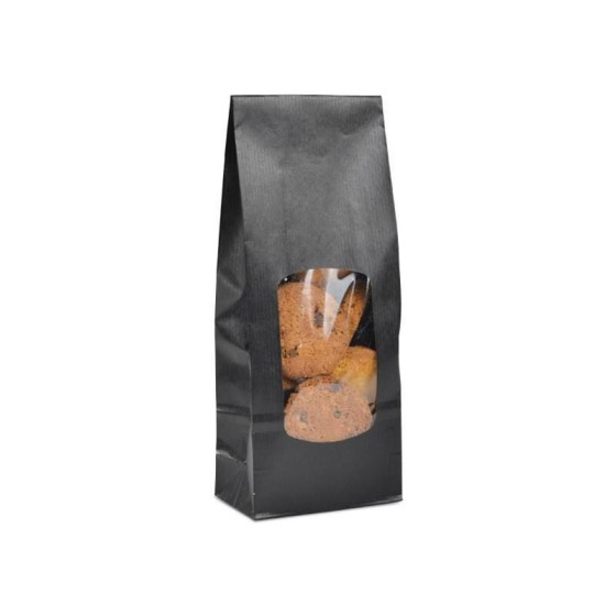 Sachet SOS kraft noir avec fenĂȘtre 10 + 5,5 x 28,5 cm - par 100