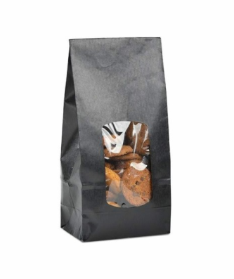 Sachet SOS kraft noir avec fenêtre 13,5 + 7,5 x 31,5 cm - par 100