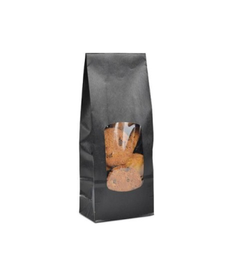 Sachet SOS kraft noir avec fenêtre 9 + 5 x 20,5 cm - par 100