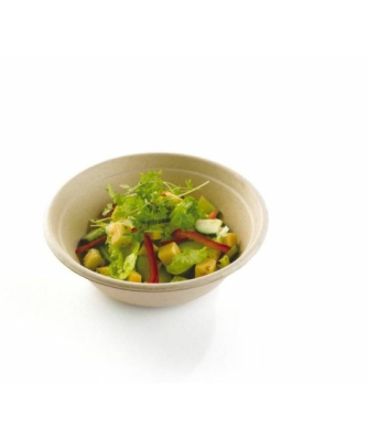 Saladier rond pulpe de canne 1000 ml avec couvercle plastique - par 30