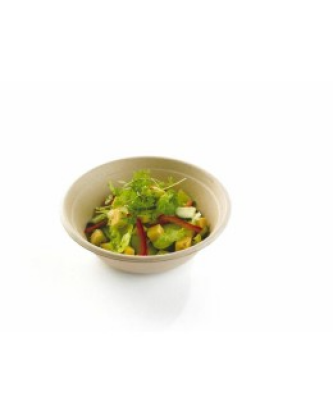 Saladier rond pulpe de canne 1000 ml avec couvercle plastique - par 30