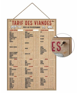 Tableau affichage prix boucherie 70 x 102 cm - à l'unité