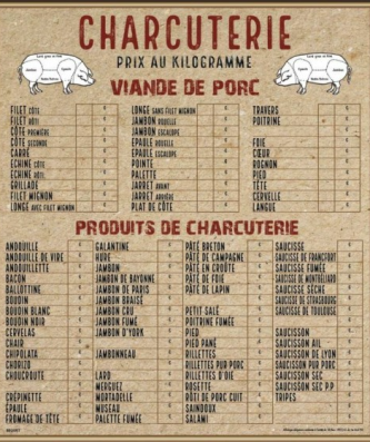 Tableau affichage prix charcuterie 70 x 80 cm - à l'unité