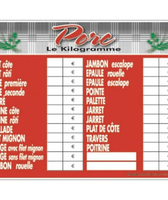 Tableau prix charcuterie "Tendance" 40 x 50 cm