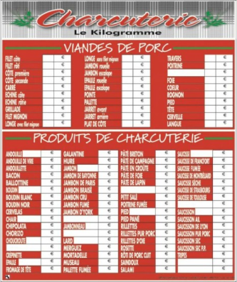Tableau prix charcuterie "Tendance" 40 x 50 cm - à l'unité