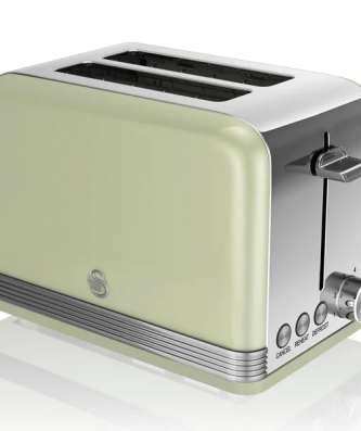 Retro Grille-pain à Fente Large 2 Tranches, 3 Fonctions, 6 Niveaux, Vintage 800 Vert ST19010GNEU