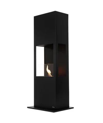 Cheminée à l'éthanol au sol en acier laqué noir Purline