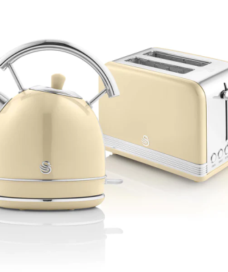 Retro Set Petit-Déjeuner Bouilloire 1,8L Sans fil, Grille-Pain 2 Larges Tranches 850 Crème STP7050CNEU