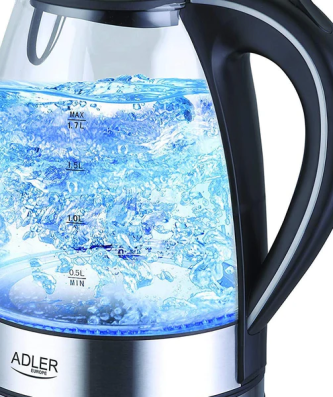 bouilloire électrique de 1,7L 2000W transparent noir gris Adler