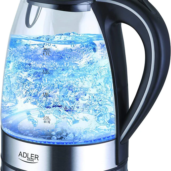 bouilloire électrique de 1,7L 2000W transparent noir gris Adler