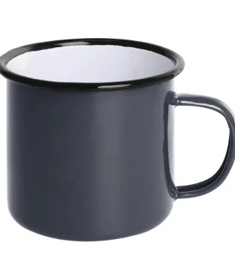 Mugs en acier émaillé gris et noir Olympia 350ml
