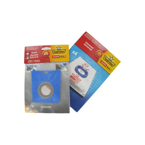 Boite de 4 sacs aspirateurs universels Top Filter avec Adaptateur Click Bag pour aspirateurs Siemens et Bosch 870 TopFilter