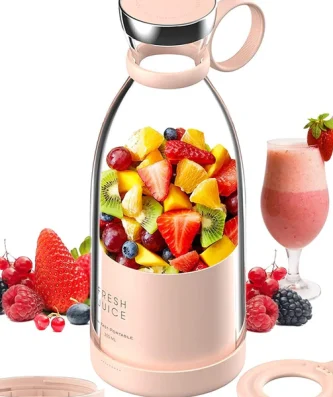 Blender Portable électrique Smoothie de 0,35L Rechargeable USB + couvercle rose Vendos85