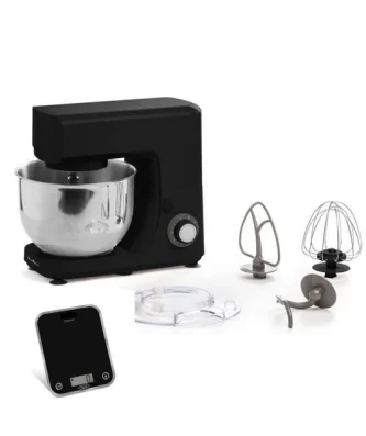 Robot Pâtissier, 800 W, Bol 4.8 L, 6 Vitesses + Pulse, Kit Pâtisserie + Balance De Cuisine Noire Inclus, Essential Yy Moulinex