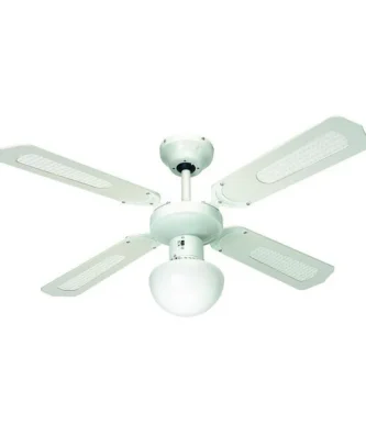 Farelek - Bali O 107 Cm - Ventilateur De Plafond Reversible, 4 Pales Blanches / Cannees Blanches + Eclairage - 112420 Farelek