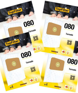 Lot de 4 packs de 4 sacs aspirateur 64080 Tornado Premium TopFilter