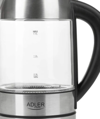bouilloire électrique de 1,7L 2200W transparent gris noir Adler
