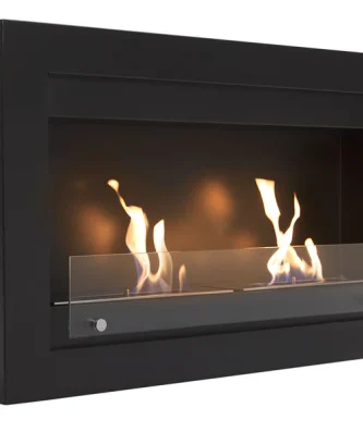 Large cheminée à l'éthanol en acier noir et double flamme Purline