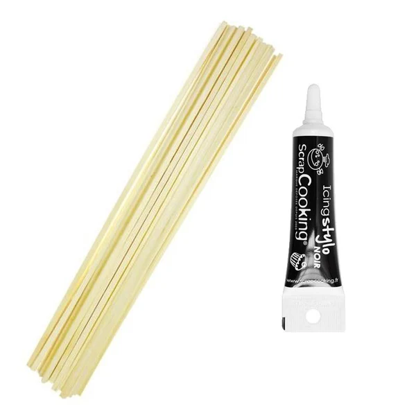 100 bâtonnets pour barbe à papa + Stylo de glaçage noir Youdoit