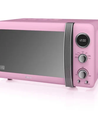 Retro Micro-ondes Numérique 20L, 5 Niveaux Puissance, Décongélation, Minuterie 800 Rose SM22030LPNEU