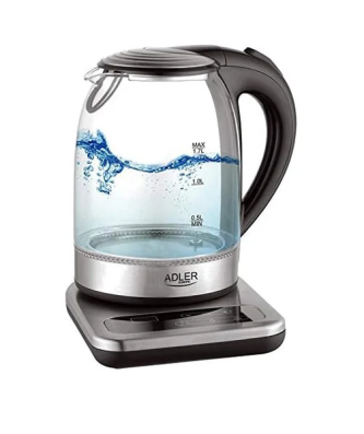 bouilloire électrique de 1,7L avec contrôle de la température 2000W transparent gris noir Adler