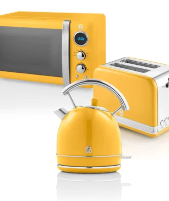 Retro Set Petit-Déjeuner Bouilloire 1,8L Grille-Pain 2 Tranches Micro-ondes 20L 850 Jaune STRP2070YELNEU