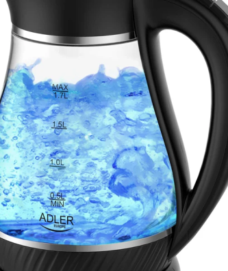 bouilloire électrique en verre de 1,7L 2000W transparent noir Adler
