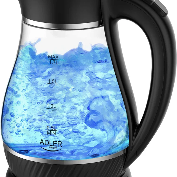 bouilloire électrique en verre de 1,7L 2000W transparent noir Adler