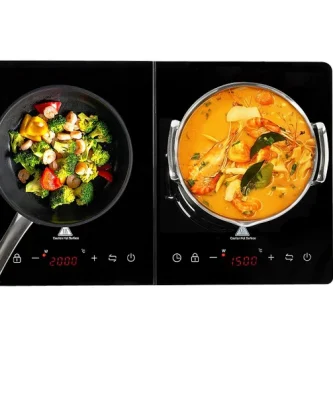 Plaque de cuisson à induction double en verre cristal 3500W noir Vendos85