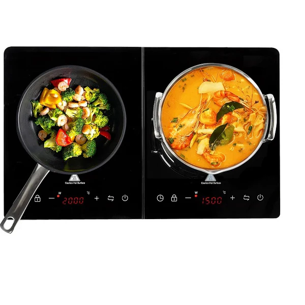 Plaque de cuisson à induction double en verre cristal 3500W noir Vendos85
