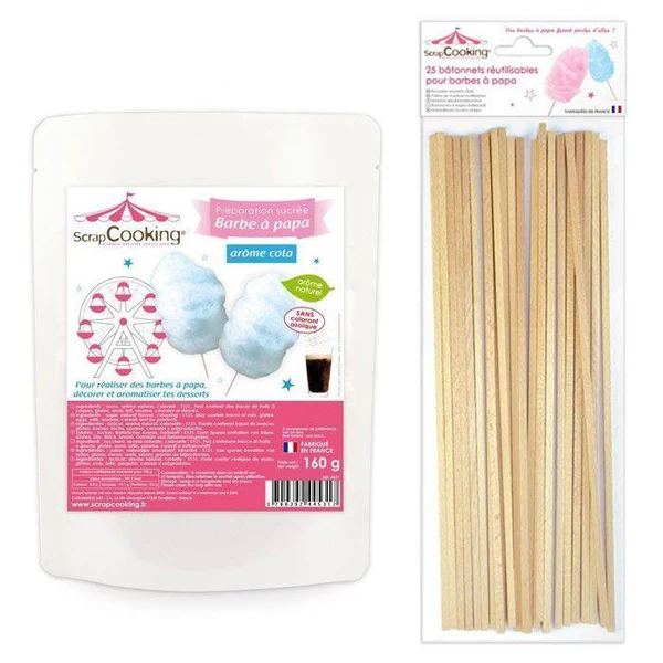 Préparation barbe à papa bleue 160 g + 25 bâtonnets Scrapcooking