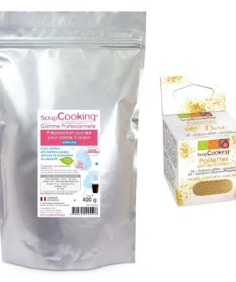 Préparation barbe à papa bleue 400 g + paillettes dorées Scrapcooking