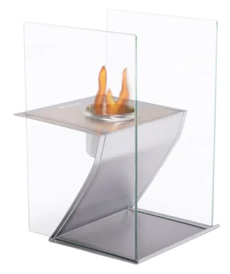 Cheminée de table à l'éthanol en acier inoxydable et verre trempé Purline