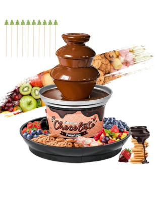 Fontaine à chocolat à 3 étages avec 10 brochettes en bambou noir Vendos85