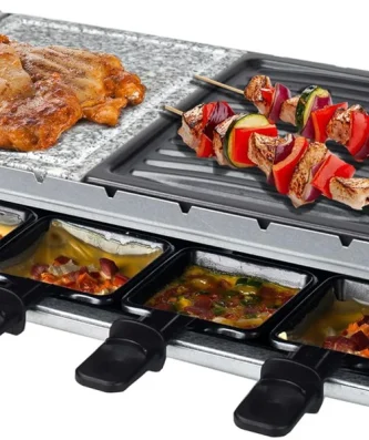 Raclette avec plaque de cuisson et pierre chaude en acier inoxydable 8 personnes Syntrox