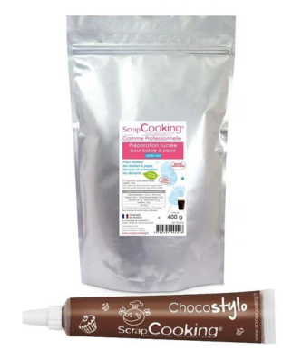 Préparation pour barbe à papa bleue 400 g + 1 Stylo chocolat Scrapcooking