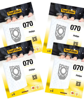 Lot de 4 packs de 4 sacs aspirateur 64070 Philips Premium TopFilter