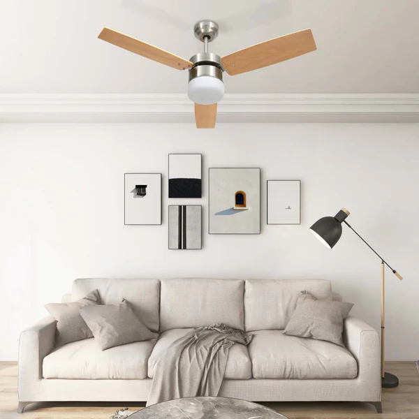 Ventilateur de plafond avec lumière et télécommande 108 cm Marron clair VidaXL
